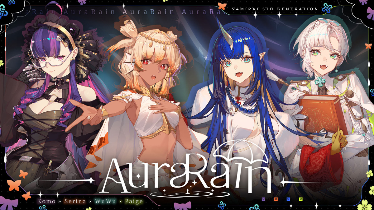 英語圏VTuberプロジェクト「V4Mirai」から、第5期生が4人組ユニット『AuraRain』としてデビュー！ユニットソング『Rainy Serenade』のMV公開